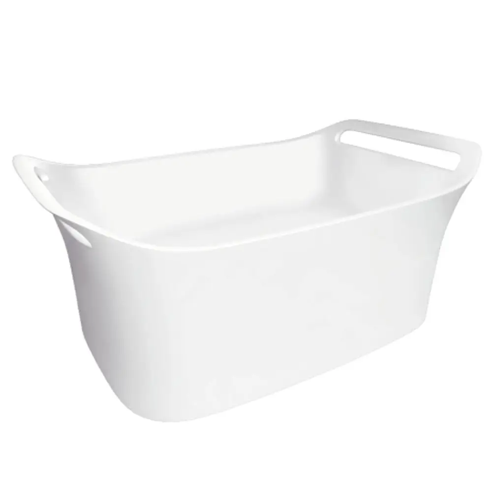 Weißer, minimalistischer Washbowl von AXOR mit zwei seitlichen Griffen, geeignet für die Wandmontage in modernen Badezimmern.